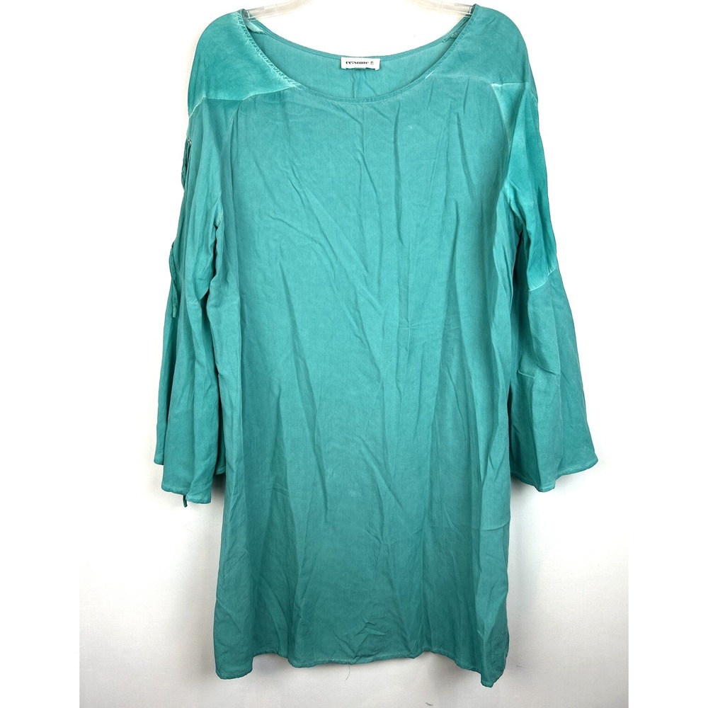 Casual Mini Dress Medium Green Bell Sleeves Loose Romantic Feminine Boho Read